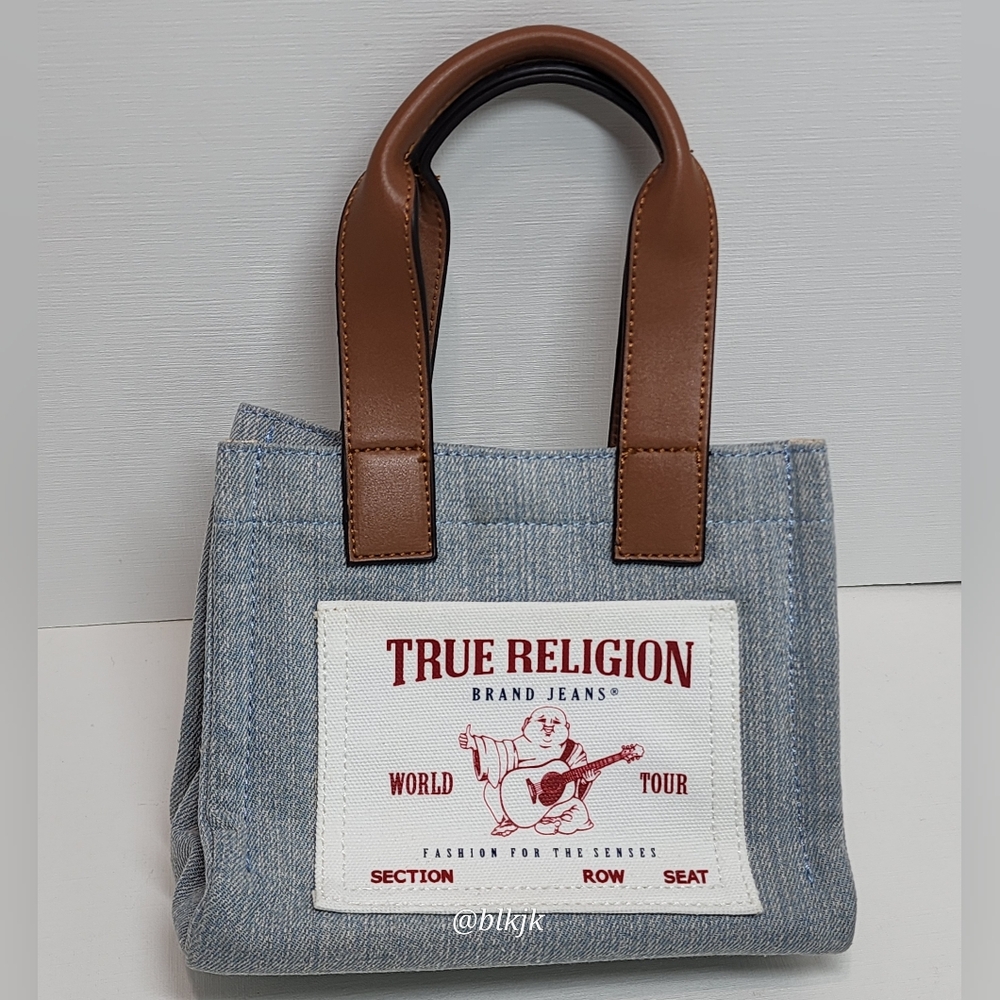 True Religion Denim Mini Tote *Blue/Tan* EUC
